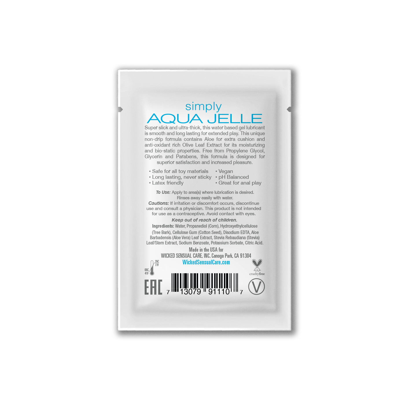 Simply Aqua Water-Based Lubricant Gel sachet with ingredients and usage instructions.