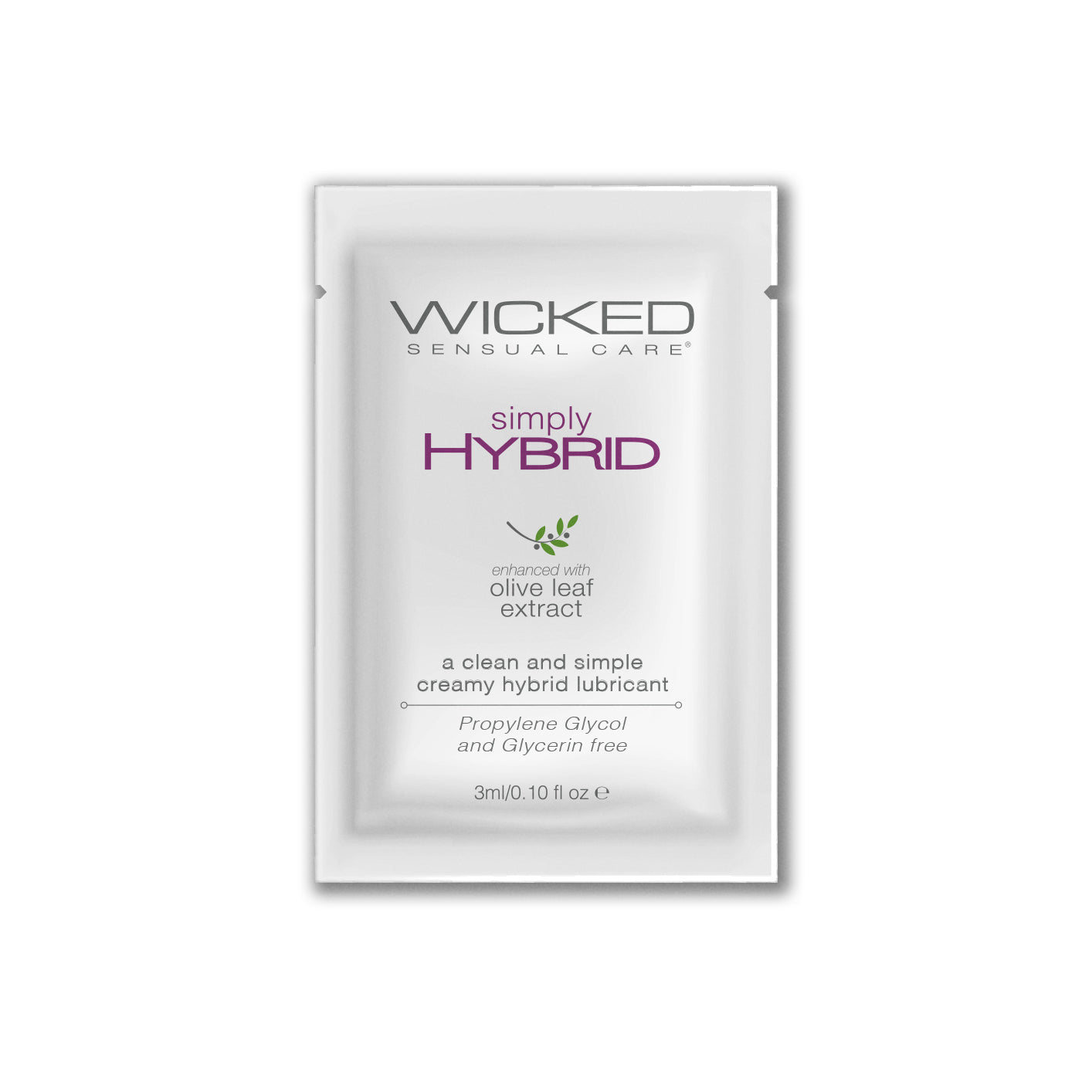 Wicked Simply Hybrid lubricant sachet with olive leaf extract.