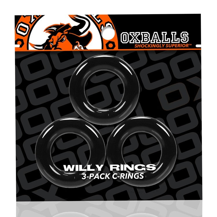 Three black stretchy cock rings from Oxballs.