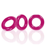 Three hot pink stretchy TPR cock rings.