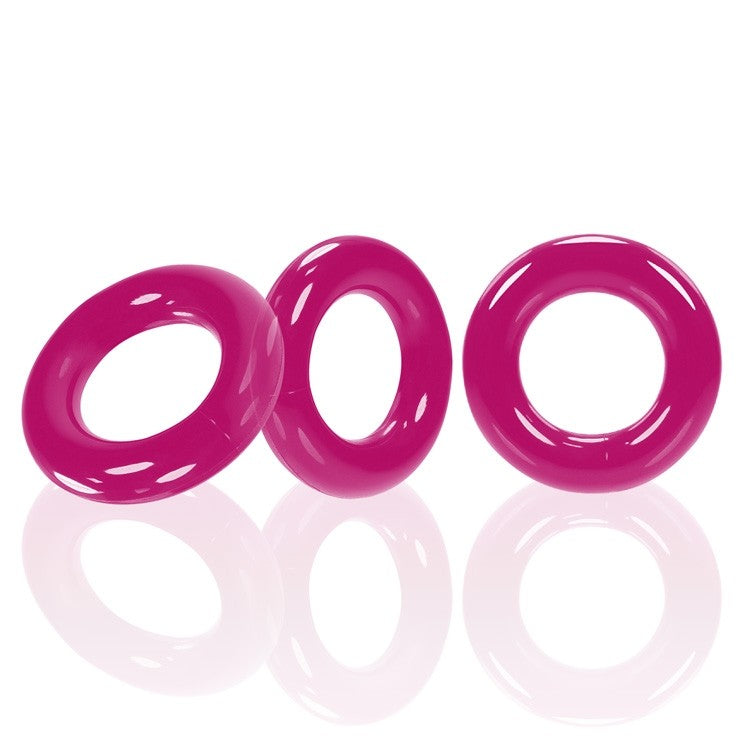 Three hot pink stretchy TPR cock rings.