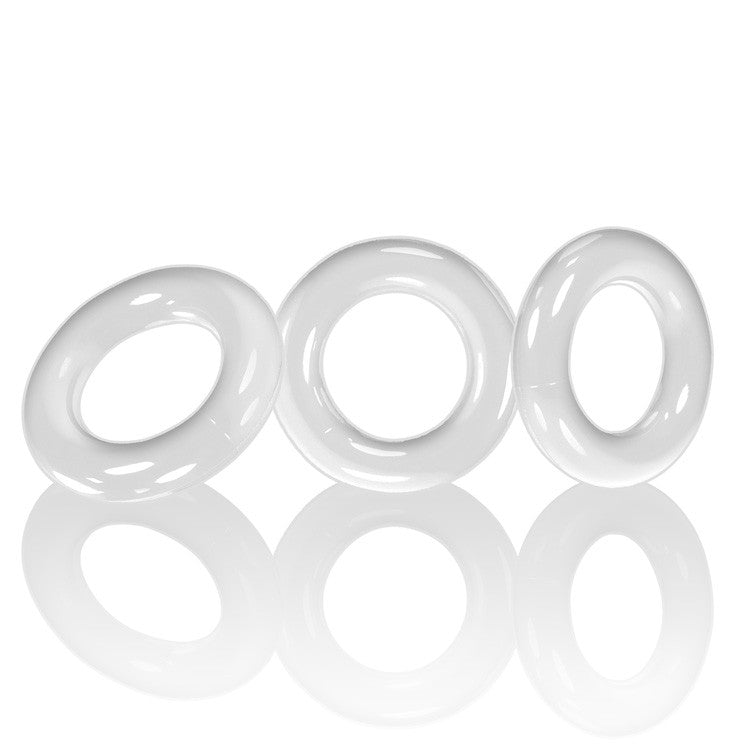 Three clear, flexible rings of varying sizes.