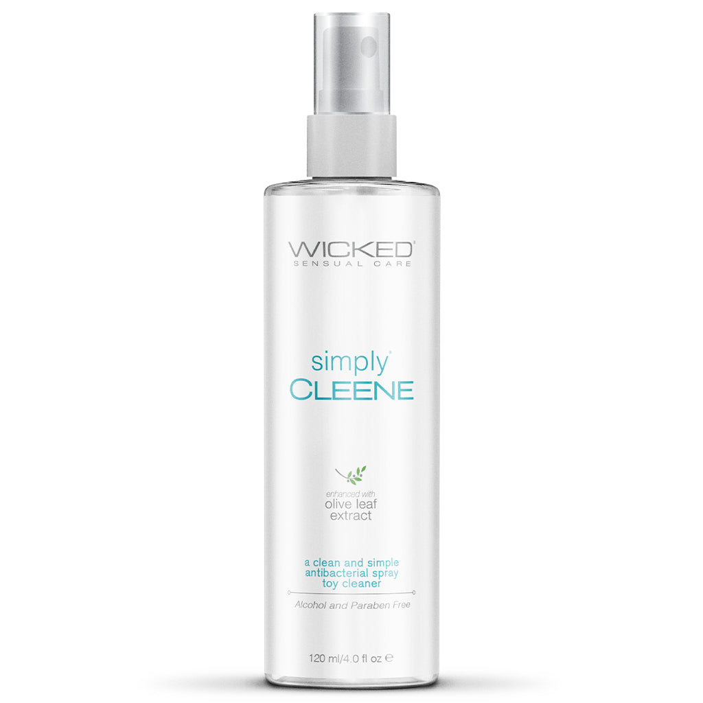 Wicked Simply Cleene antibacterial toy cleaner spray with olive leaf extract.