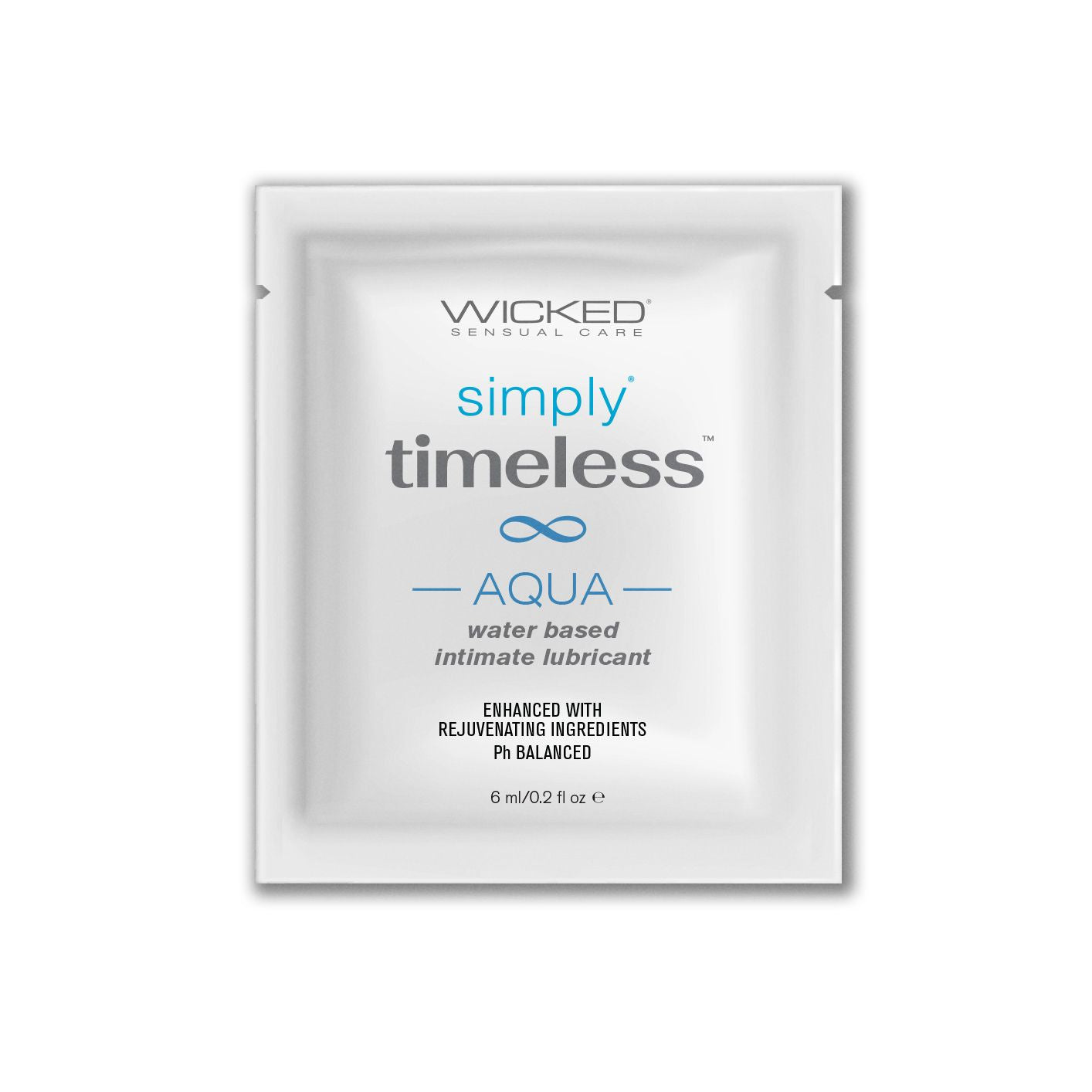 Wicked Simply Timeless Aqua water-based intimate lubricant sachet.