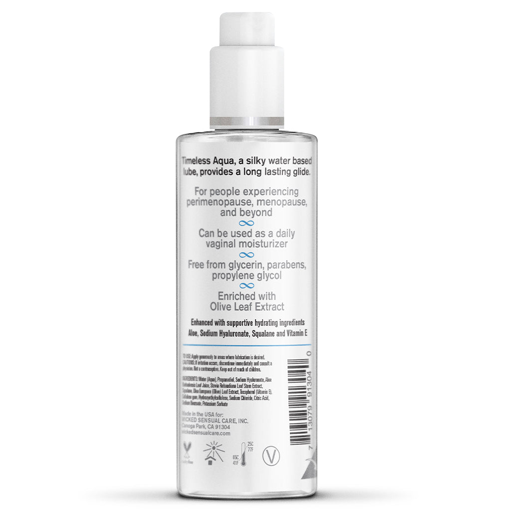 Water-based personal lubricant in a clear bottle with white cap.