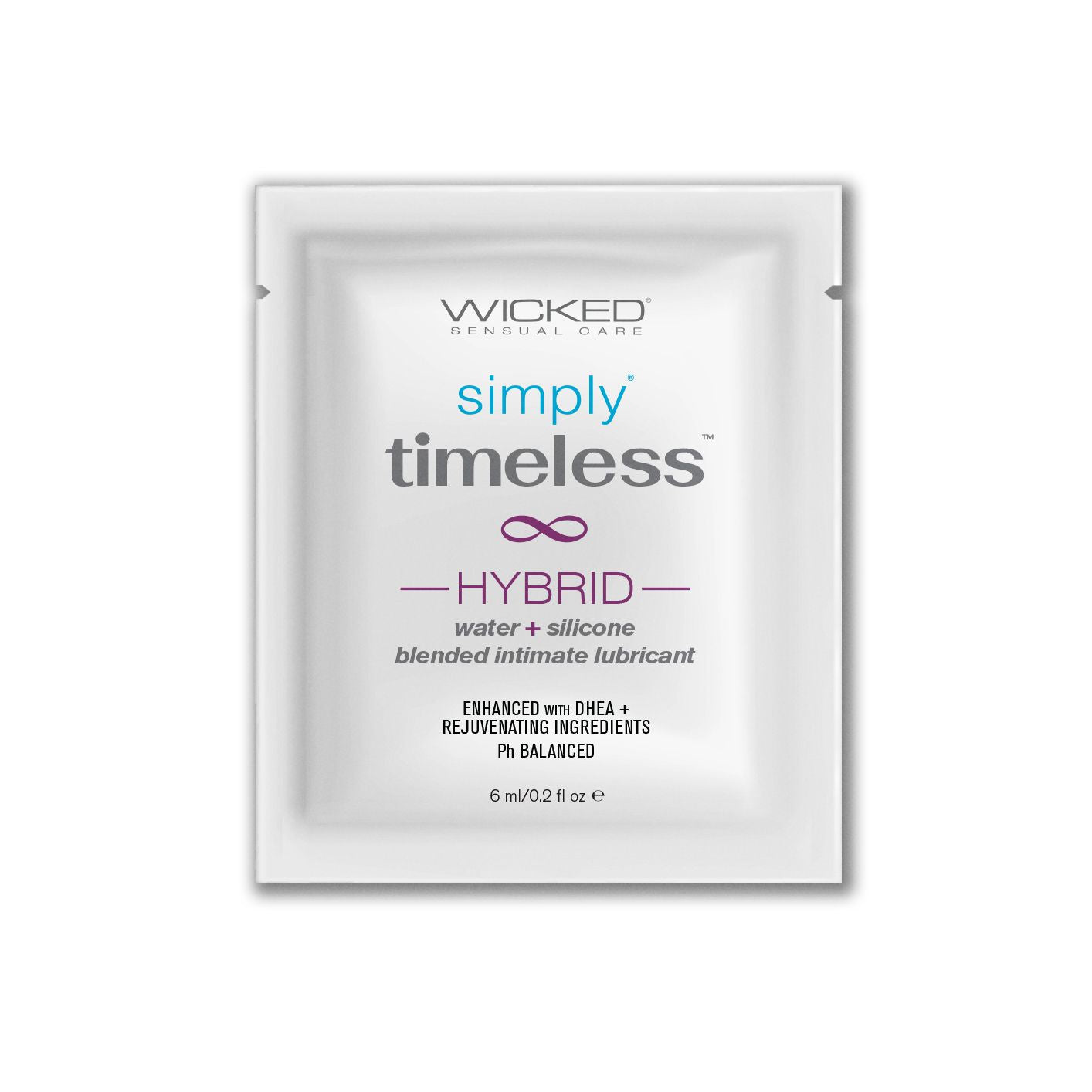 Wicked Simply Timeless Hybrid Lubricant sachet with 6 ml volume.