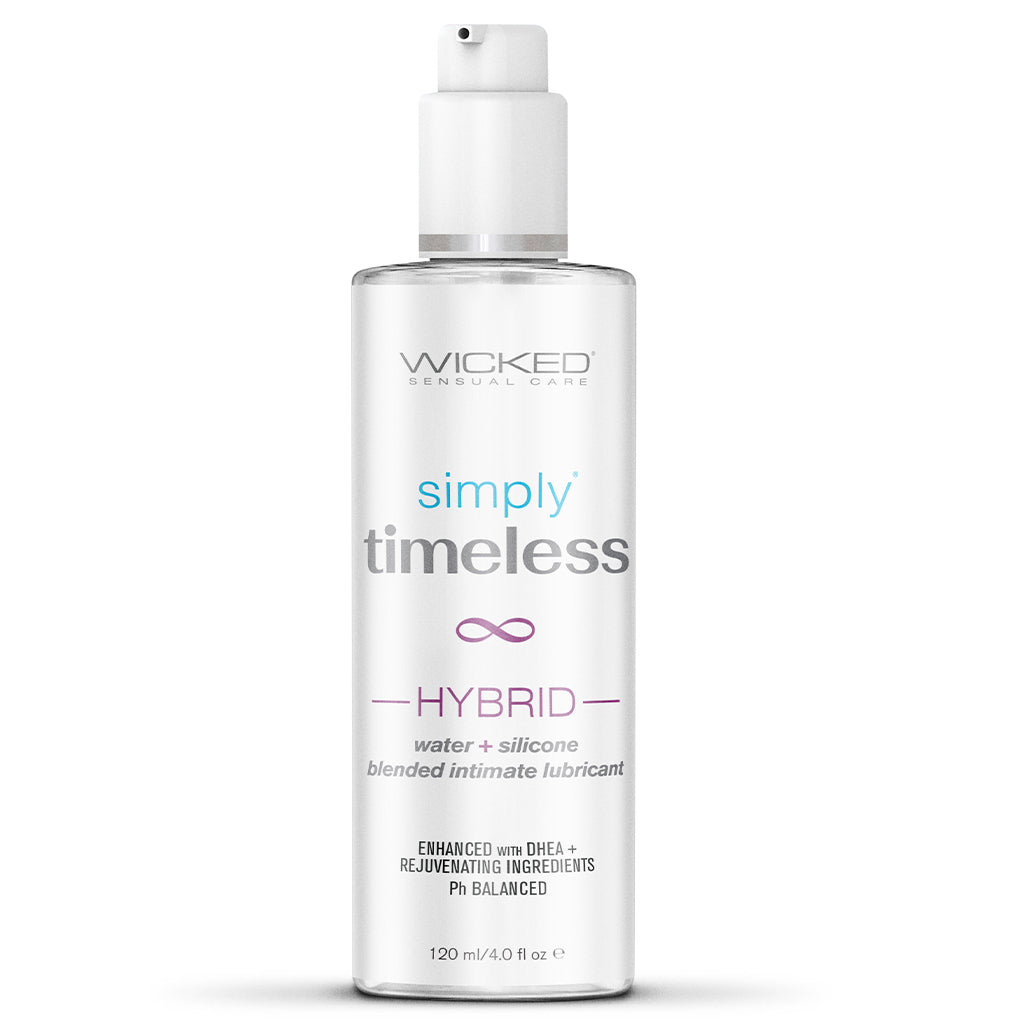 Wicked Simply Timeless Hybrid water silicone intimate lubricant.