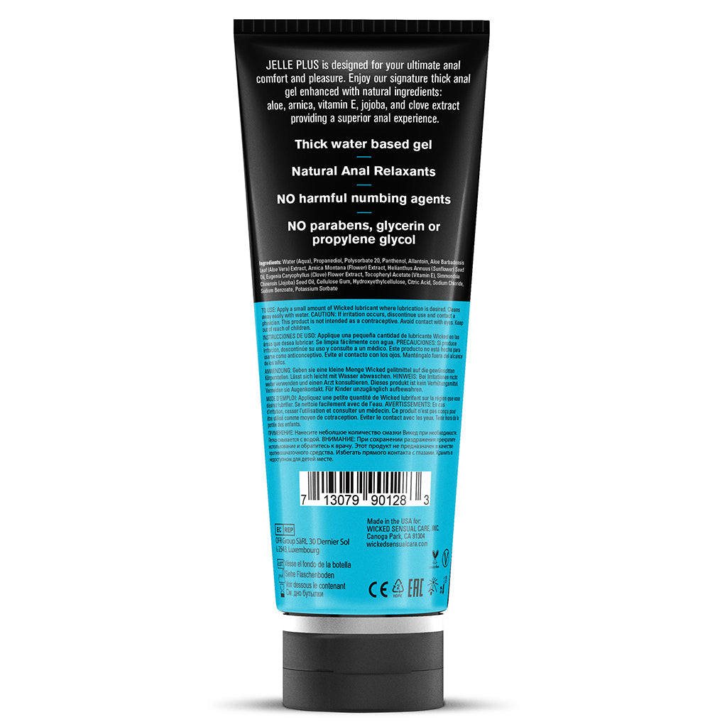 Jelle Plus anal lubricant with natural relaxants, 8oz, in a black tube.