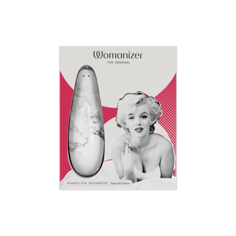 Womanizer x Marilyn Monroe Special Edition clitoral stimulator with air technology.