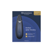 Womanizer Premium 2 clitoral vibrator in blueberry.