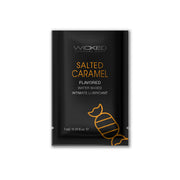 Wicked Sensual Care Salted Caramel flavored water based lubricant sachet.
