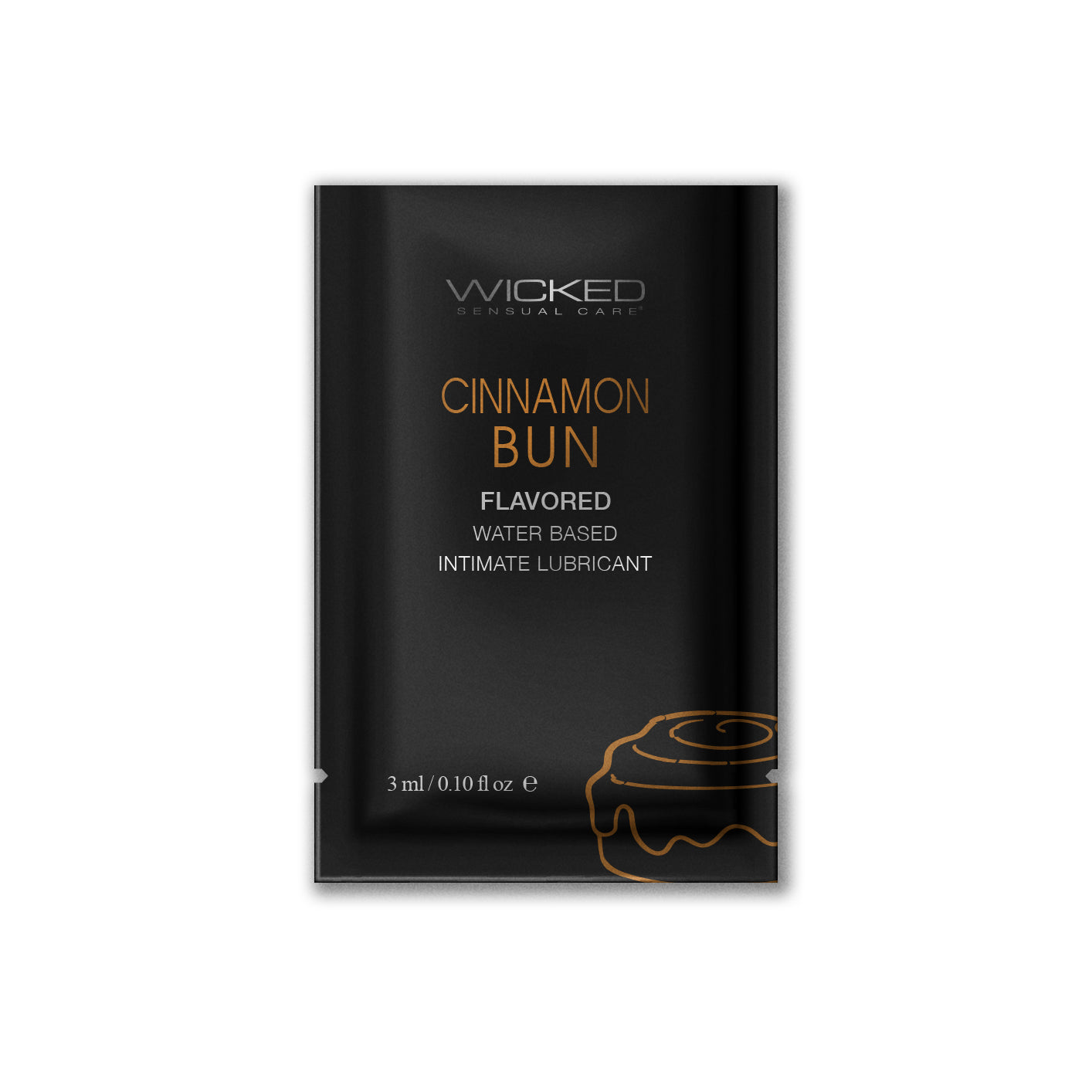 Wicked Cinnamon Bun flavored water-based lubricant sachet.