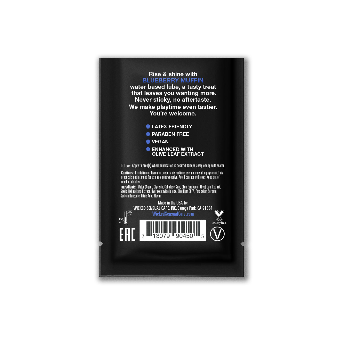 Blueberry Muffin scented water-based lubricant sachet.