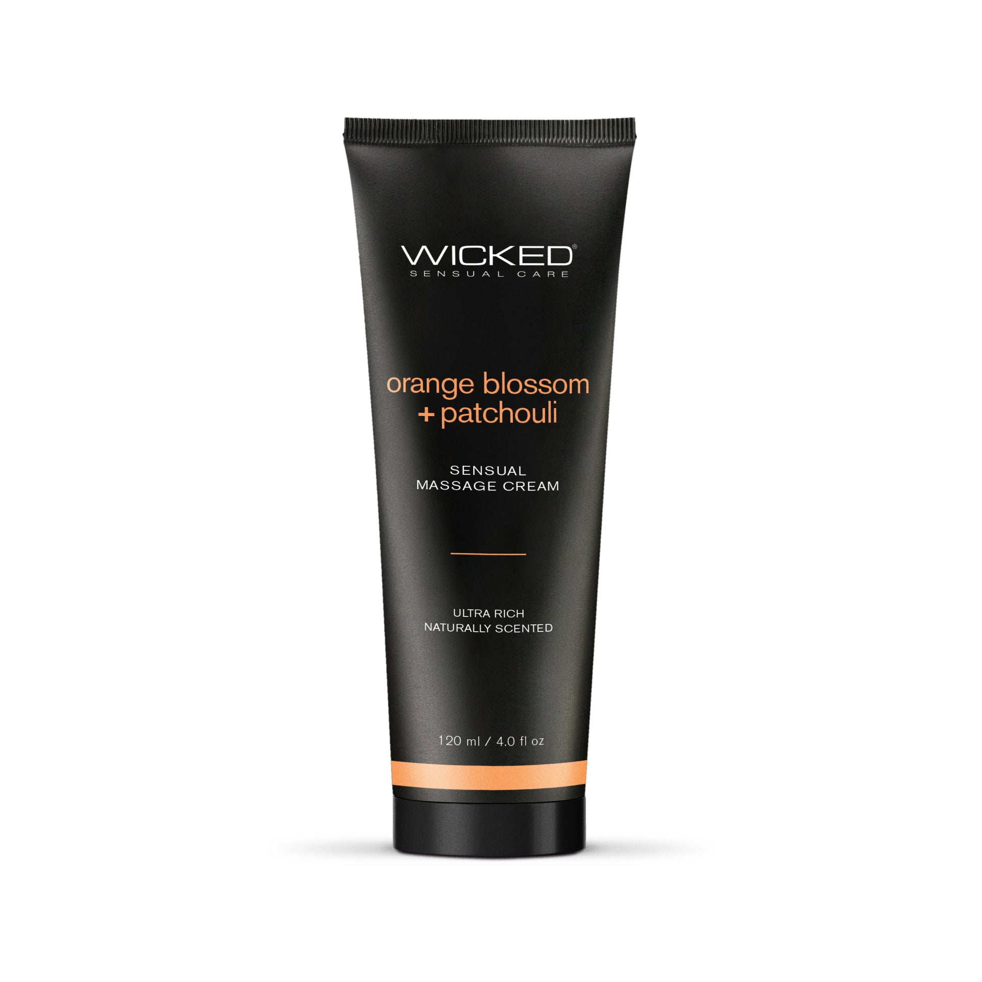 Wicked Orange Blossom & Patchouli Sensual Massage Cream tube.