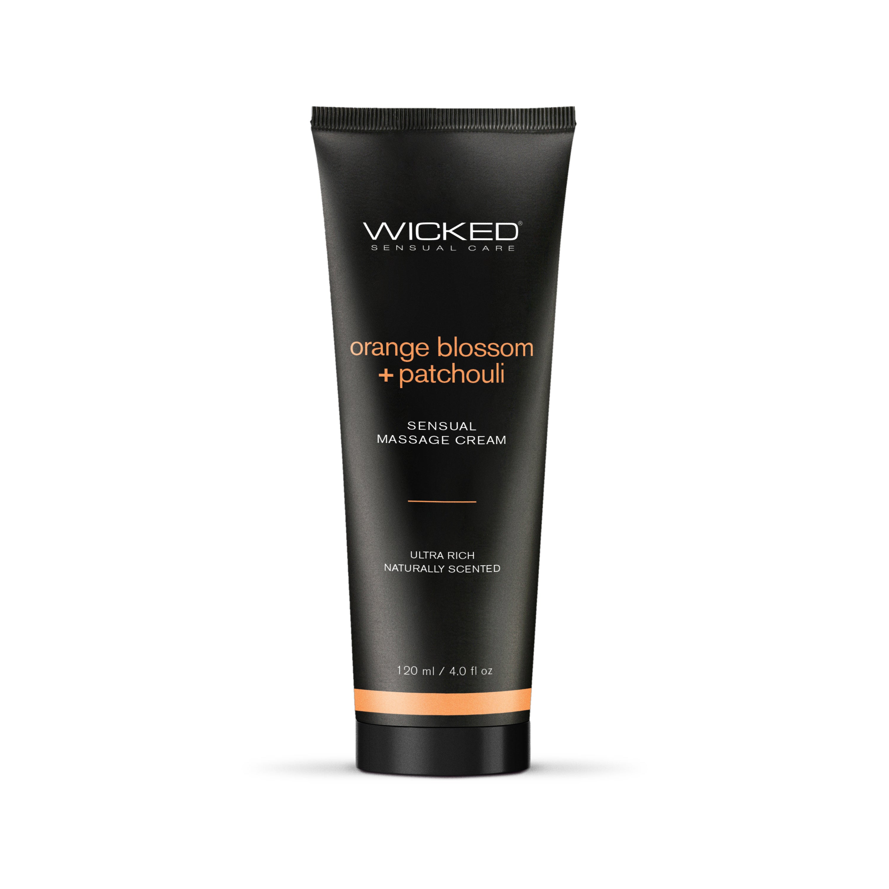 Wicked Orange Blossom & Patchouli Sensual Massage Cream tube.