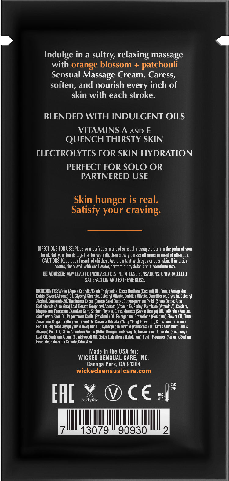 Orange Blossom & Patchouli Sensual Massage Cream with vitamins and electrolytes.