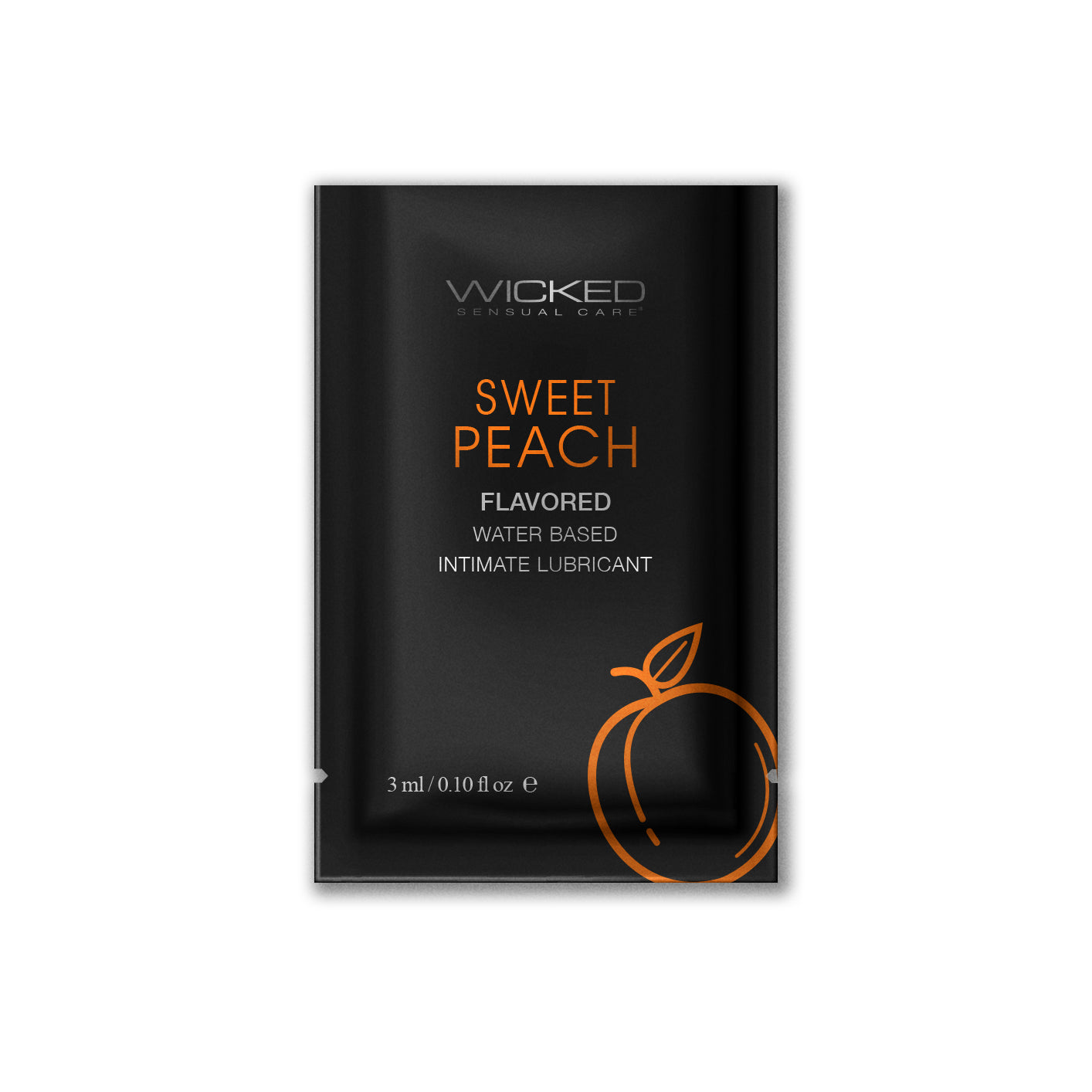 Wicked Sensual Care Sweet Peach flavored water-based lubricant sachet.