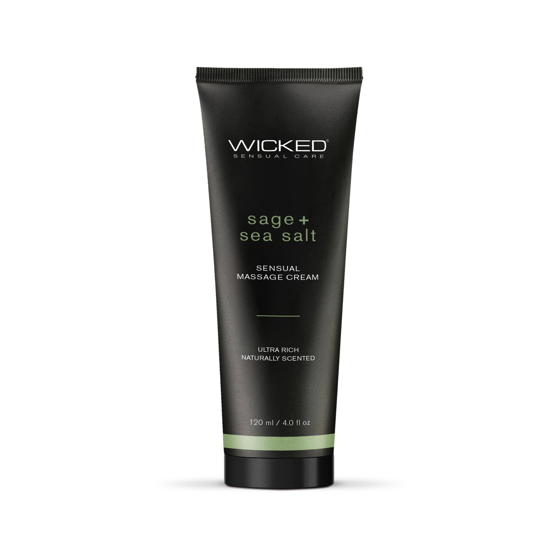 Black tube of Wicked Sage + Sea Salt Sensual Massage Cream.