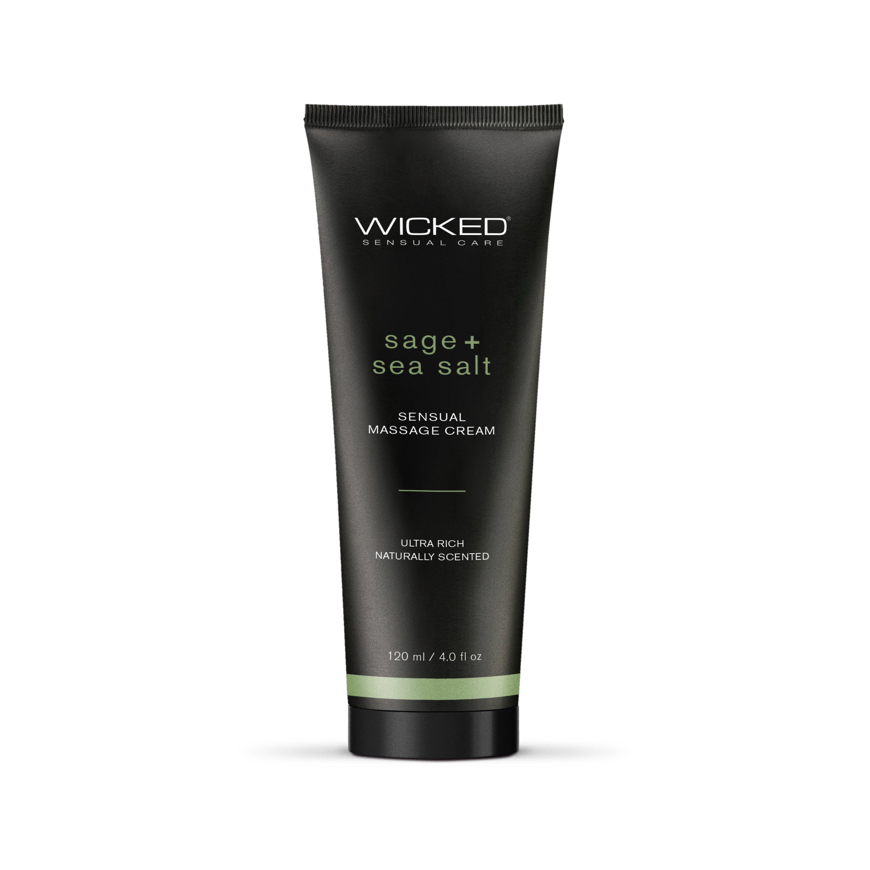 Black tube of Wicked Sage + Sea Salt Sensual Massage Cream.