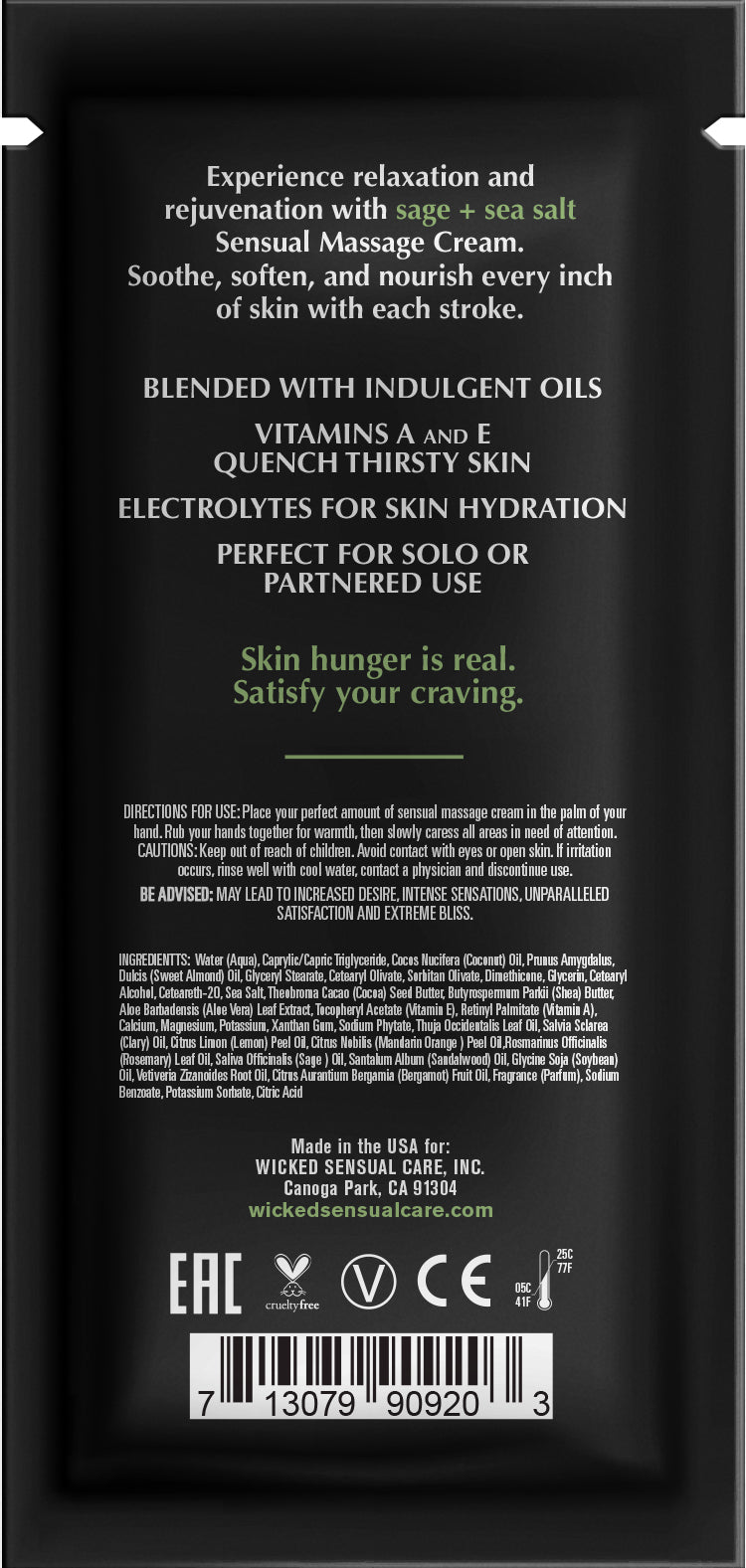 Sage + Sea Salt Sensual Massage Cream with Vitamins A and E.