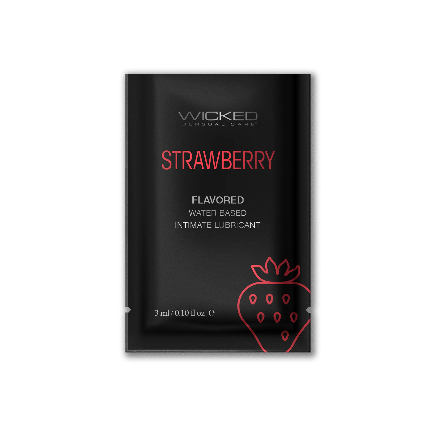 Wicked Strawberry flavored water-based intimate lubricant sachet.