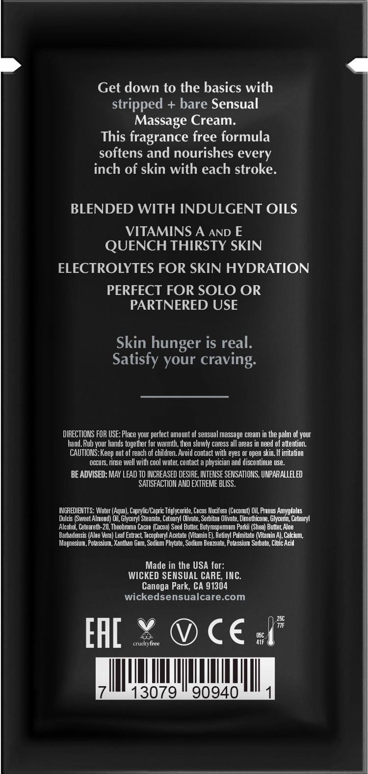 Fragrance-free sensual massage cream with vitamins A and E.