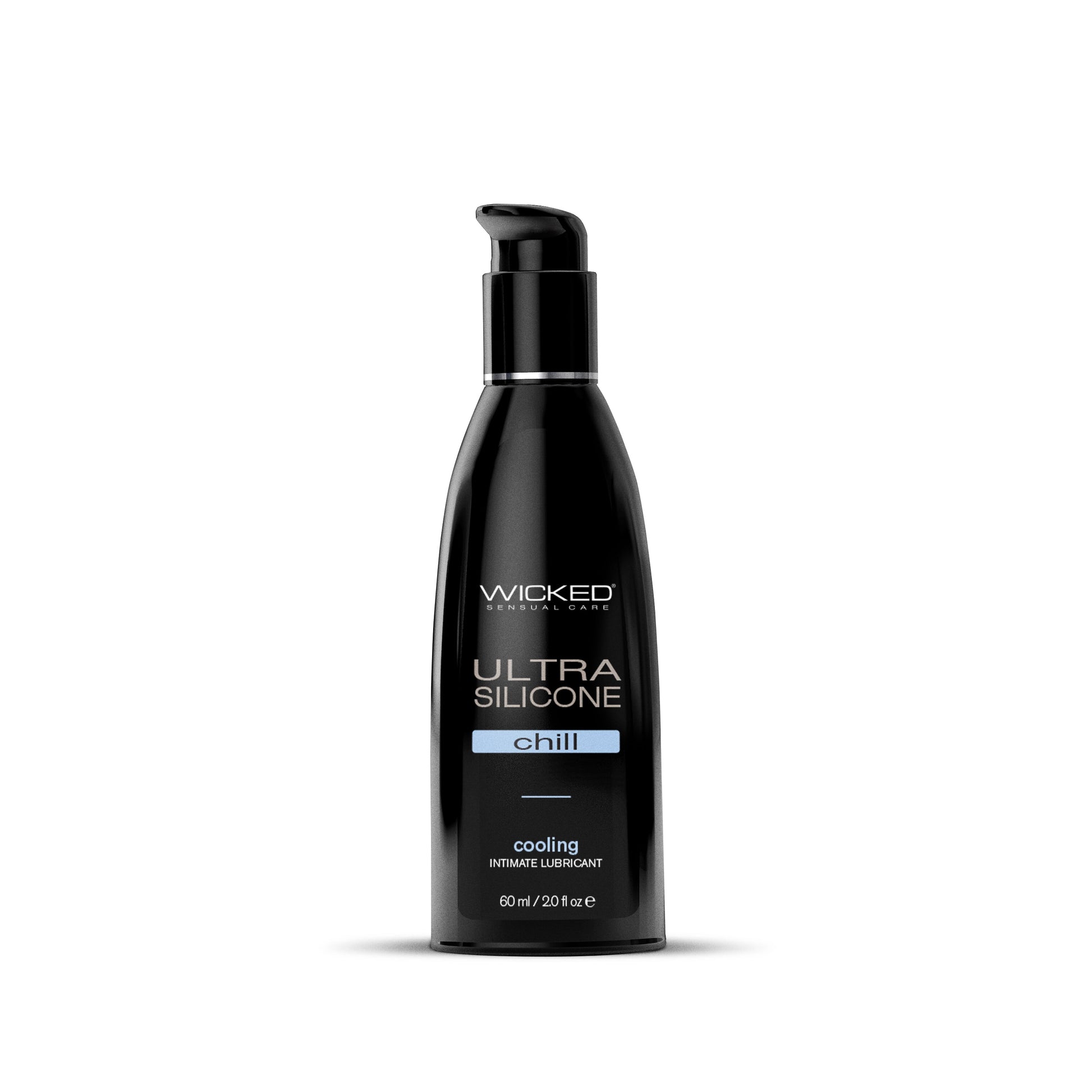Black bottle of Wicked Ultra Silicone Chill cooling intimate lubricant.