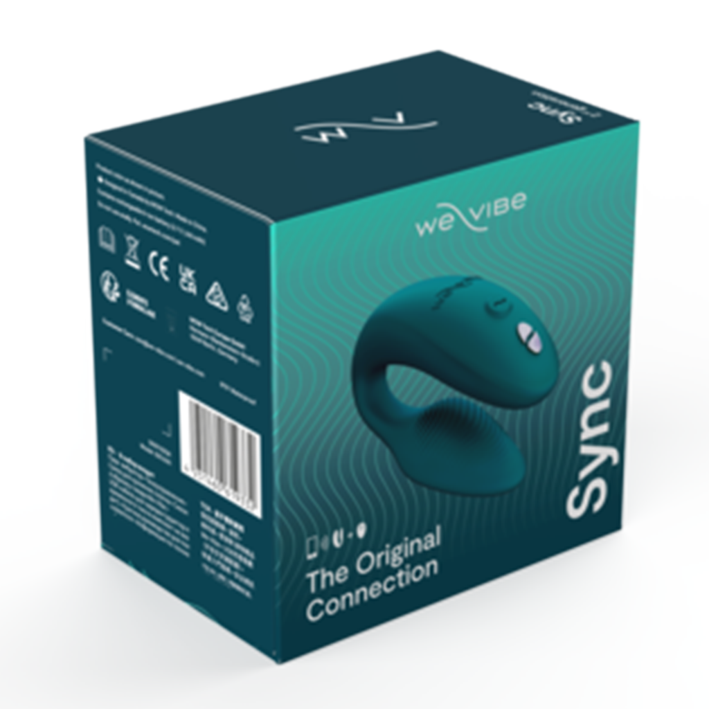 We-Vibe Sync couples vibrator in green velvet on its product box.