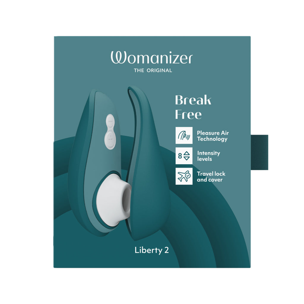 Womanizer Liberty 2 Pleasure Air Stimulator in dark petrol with 8 intensity levels.