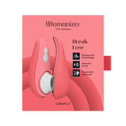 A pink Womanizer Liberty 2 clitoral stimulator with Pleasure Air Technology.