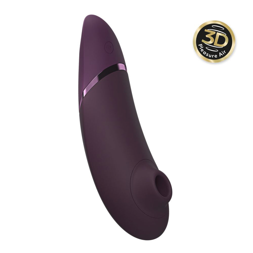 Purple clitoral air massager with a 3D pleasure air logo.