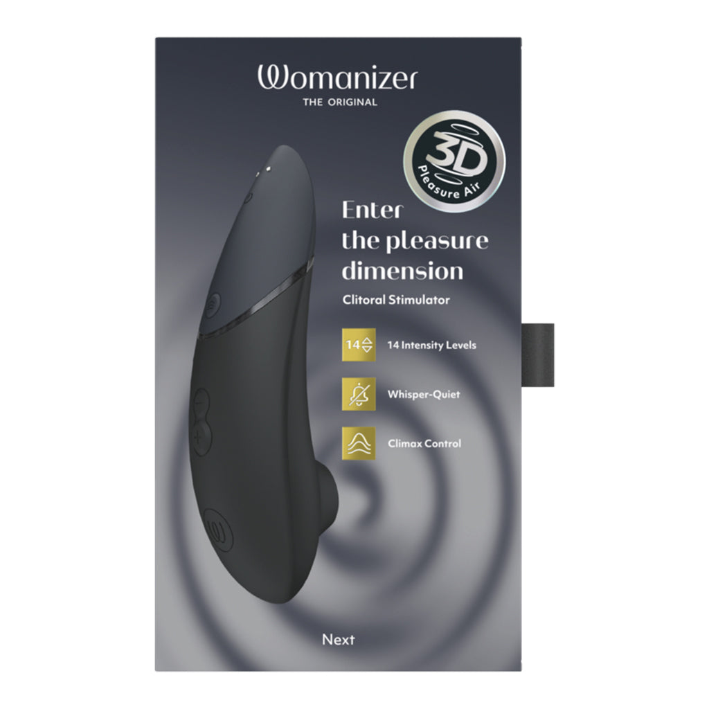 Womanizer Next clitoral stimulator in black with 3D Pleasure Air technology.