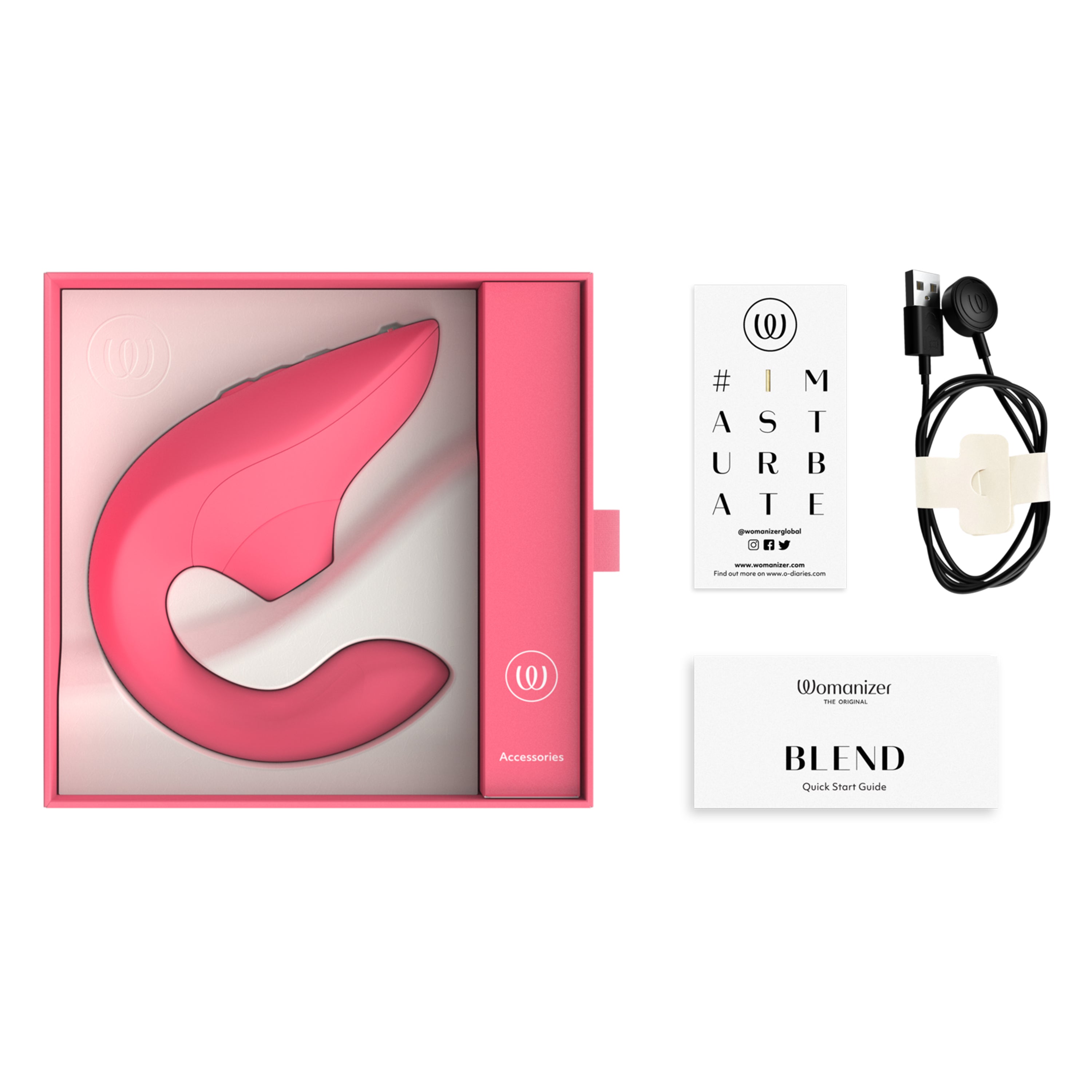 Pink dual stimulation rabbit vibrator in a box with accessories.