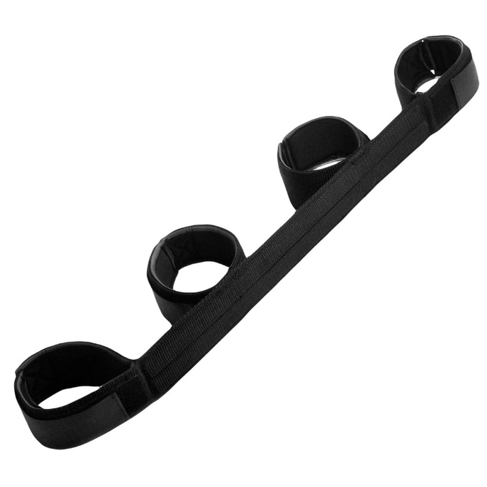 Black spreader bar system with four neoprene-lined cuffs.