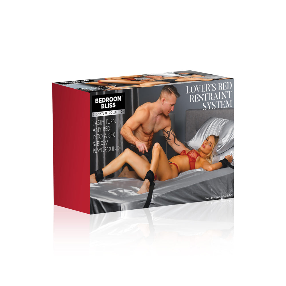 Black deluxe bed restraint system with padded cuffs in a boxed package.