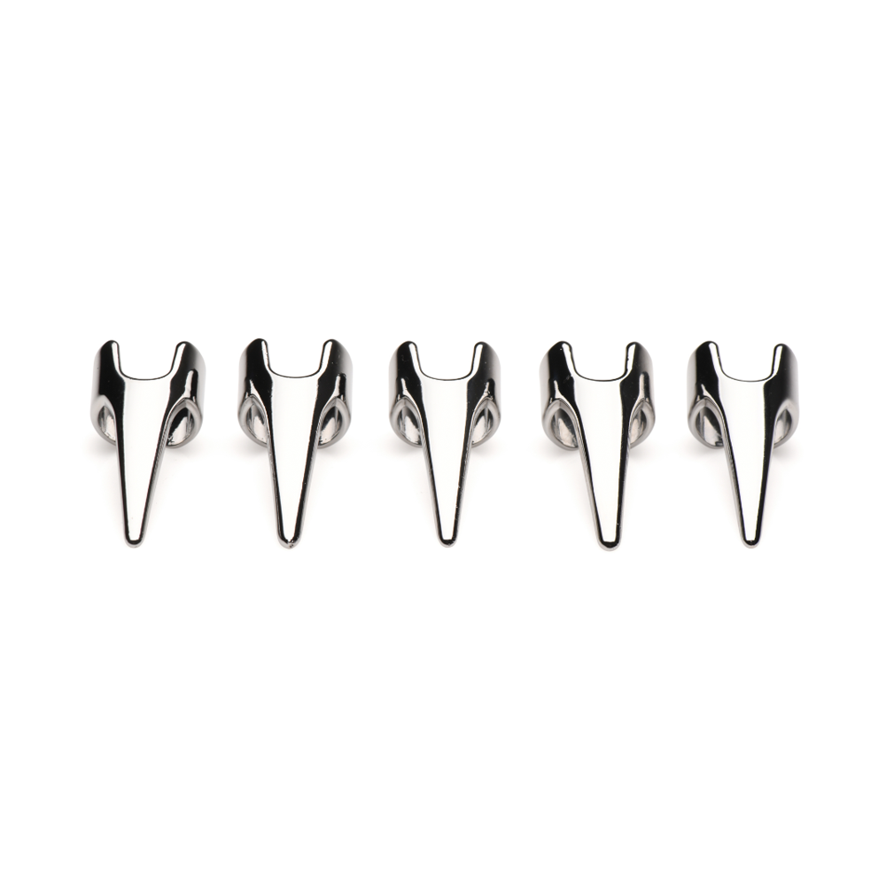 Five stainless steel claw sensation rings on a white background.