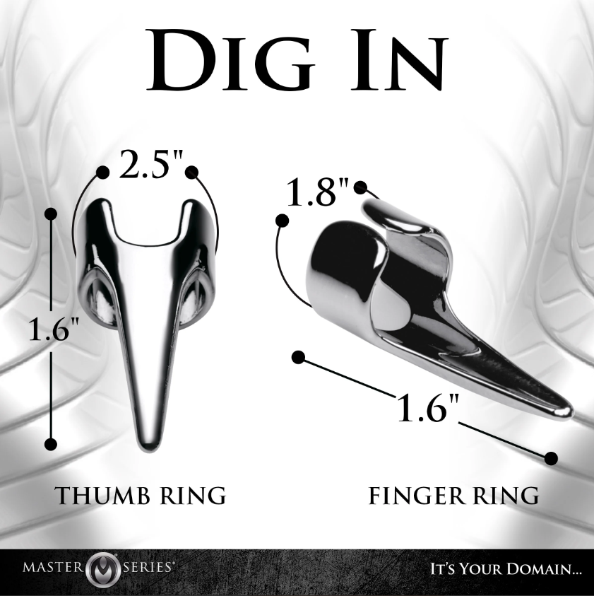 Stainless steel claw rings for thumb and finger play.