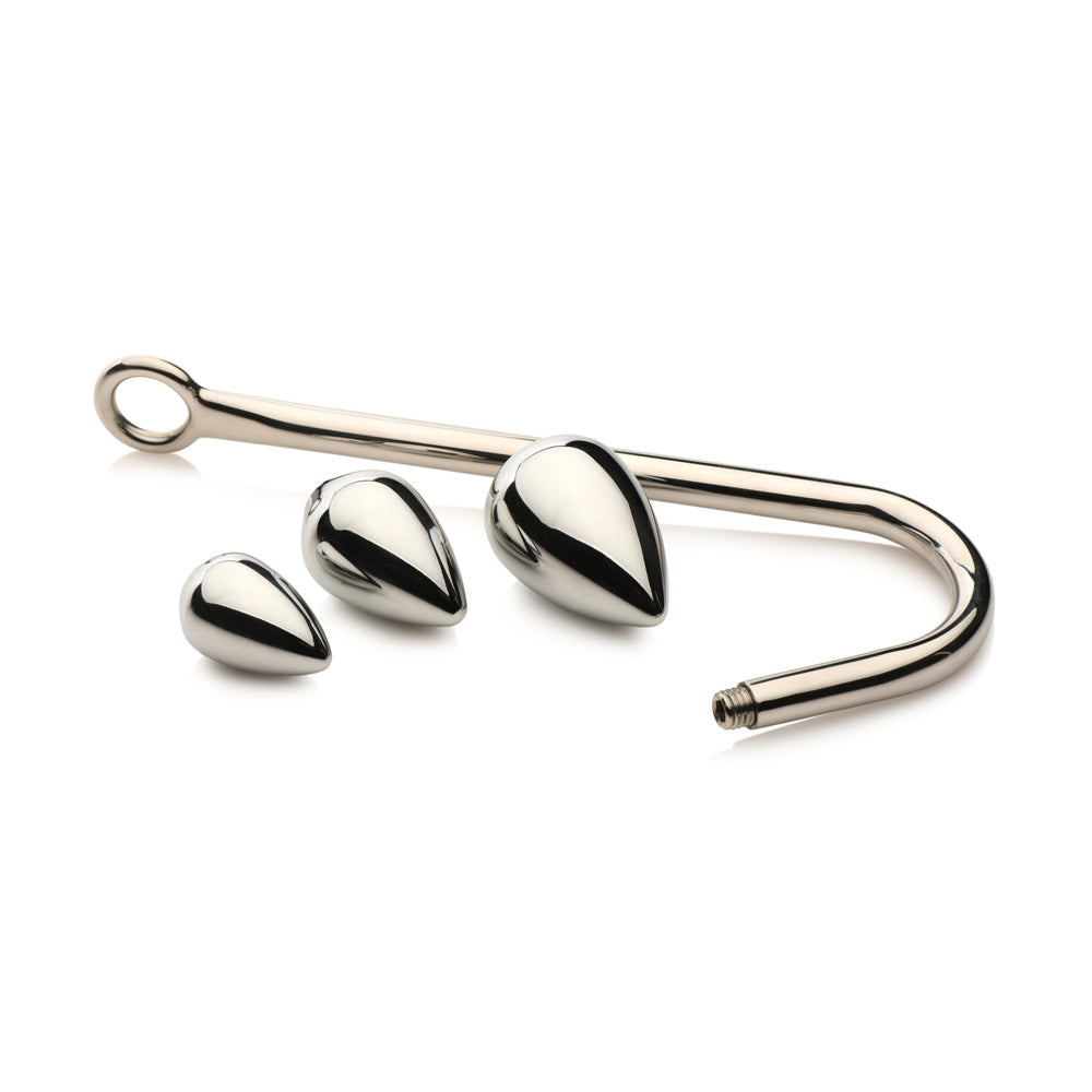 Anal hook trainer set with three graduated metal plugs.