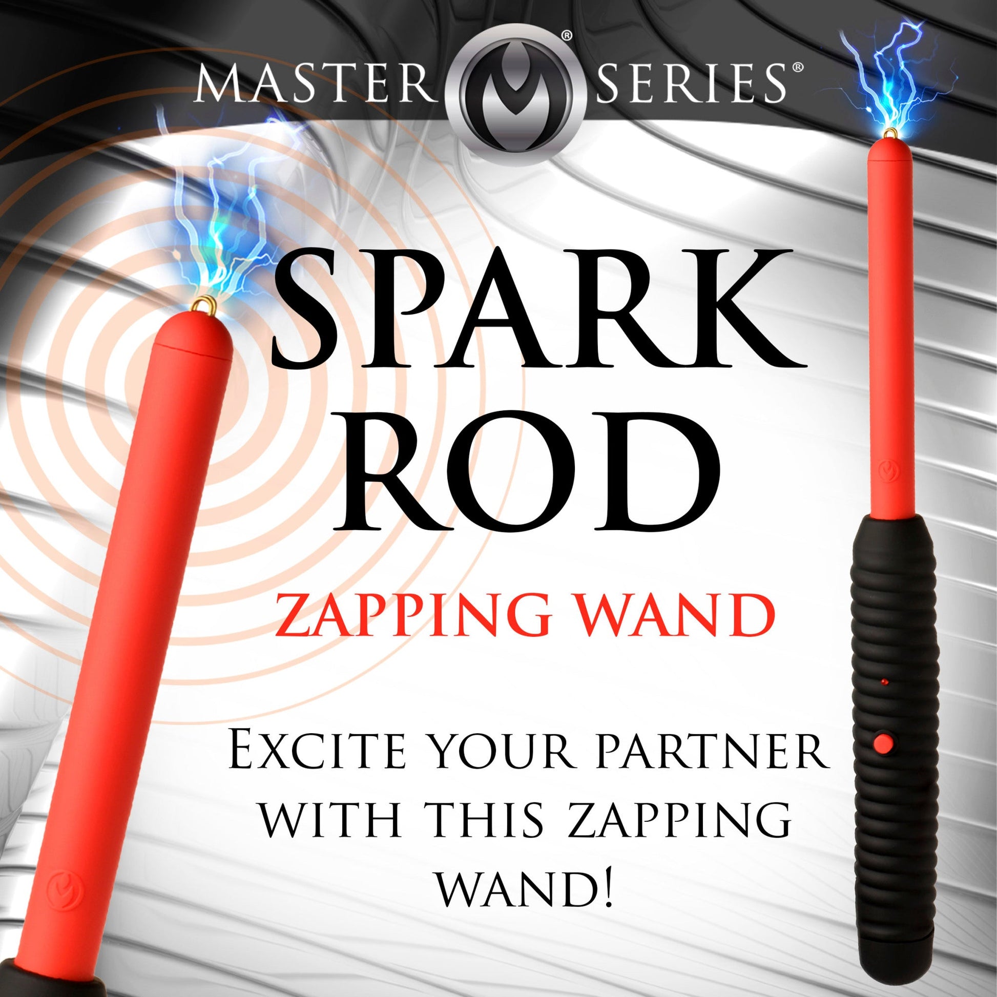 Master Series Spark Rod electric zapping wand in red and black with ribbed grip.