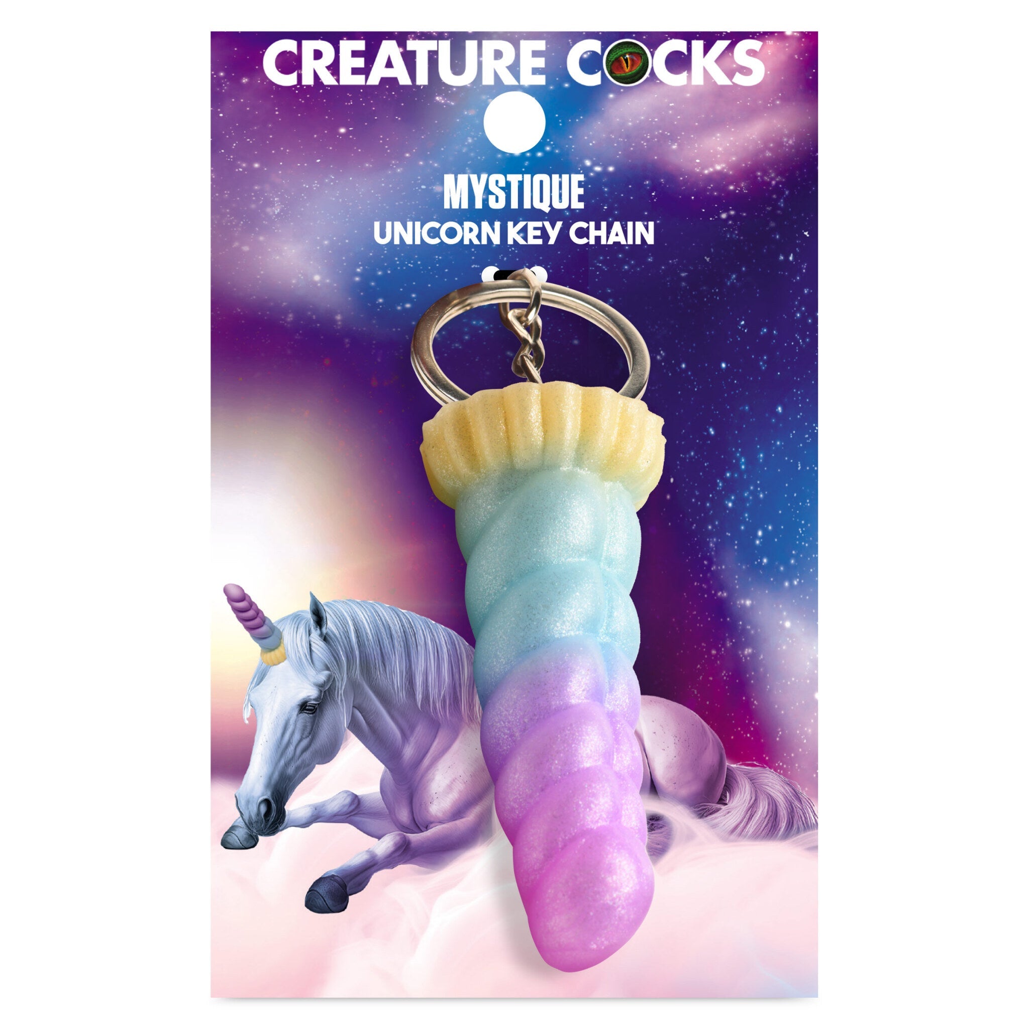 Mystique Unicorn Horn Silicone Fantasy Keychain with pastel colors.