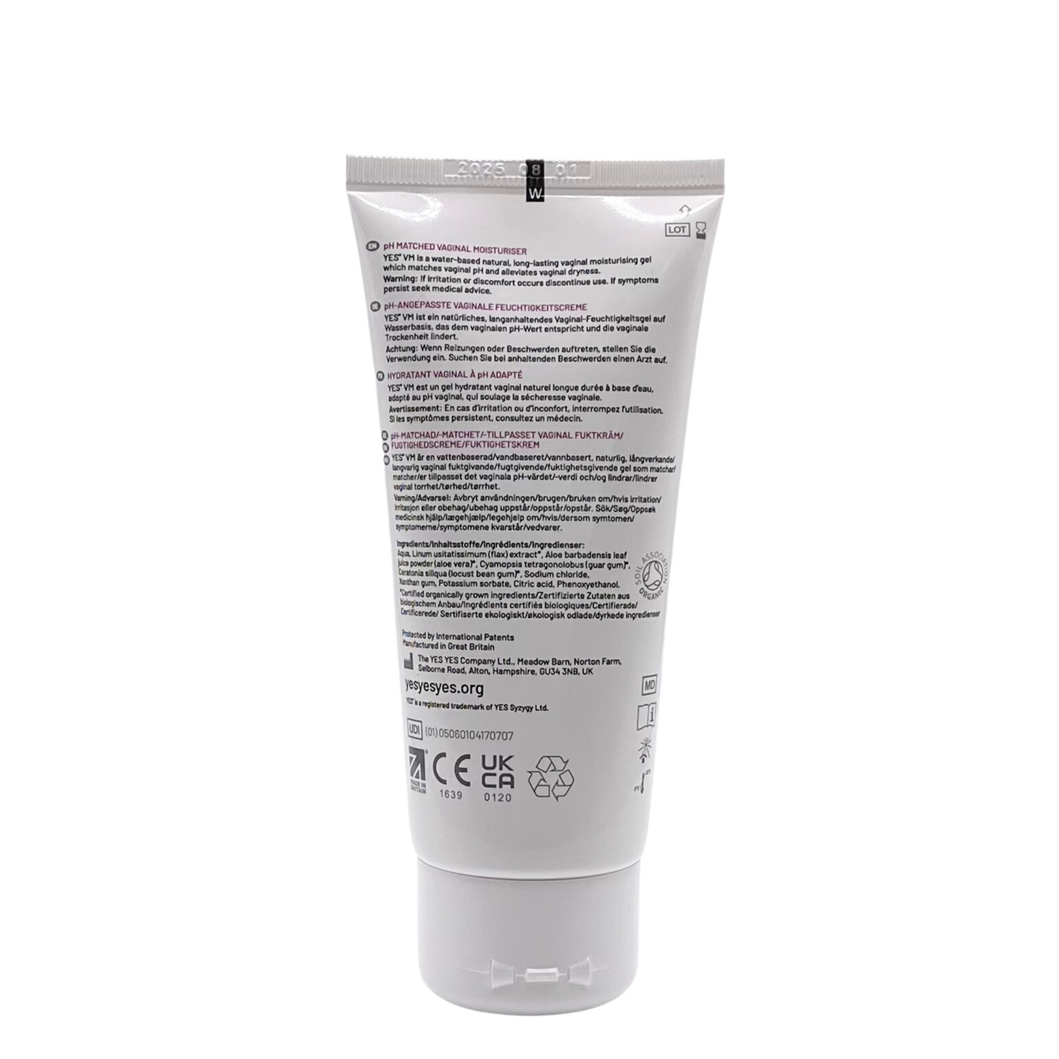YES VM vaginal moisturizer tube with product information.