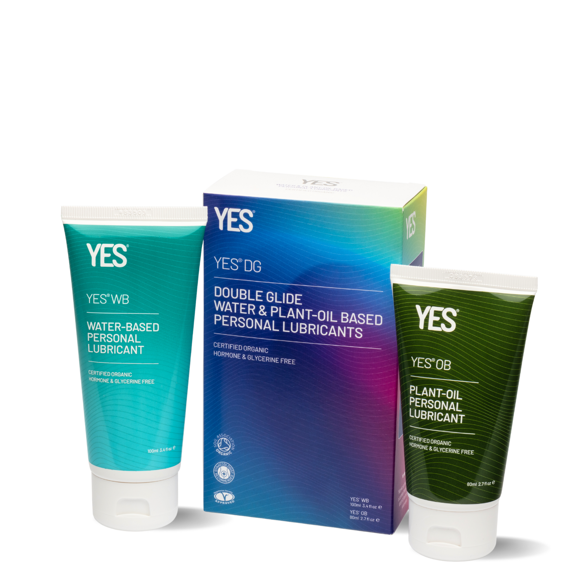 YES Double Glide pack with water-based and plant-oil based lubricants.