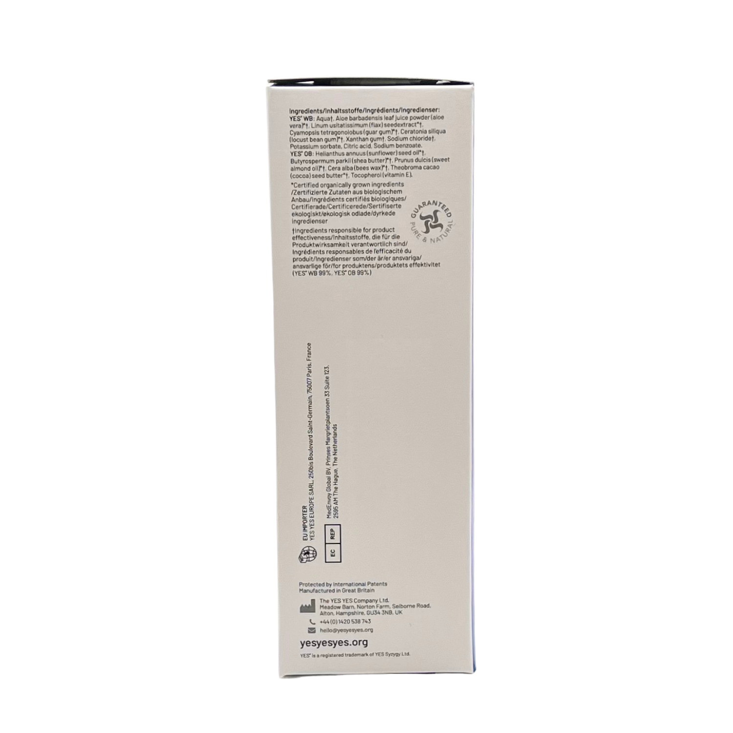 YES Double Glide pack with water-based and plant-oil based lubricants.
