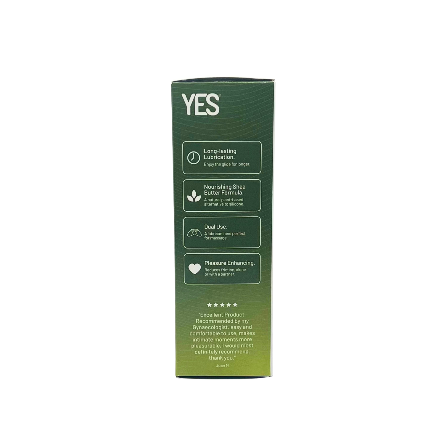 YES OB oil-based organic lubricant with long-lasting glide and shea butter formula.