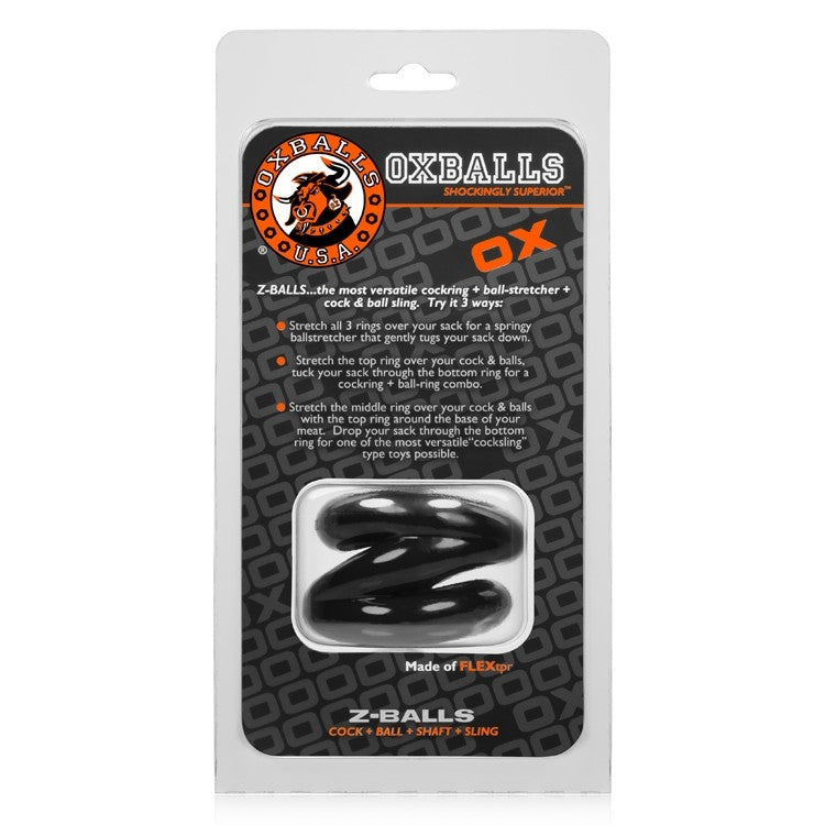 Black Z-Balls stretchy cock ring and ball stretcher in packaging.