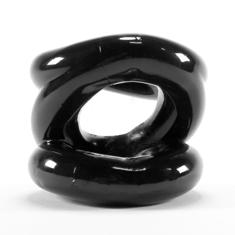 Black stretchy cock ring and ball stretcher with a unique Z shape.