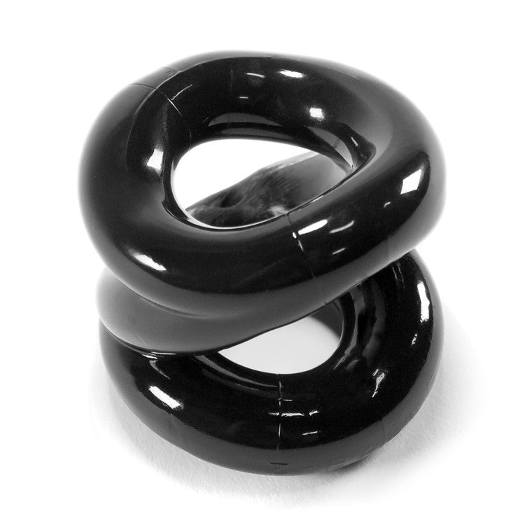 Black stretchy cock ring and ball stretcher with a Z-shape.