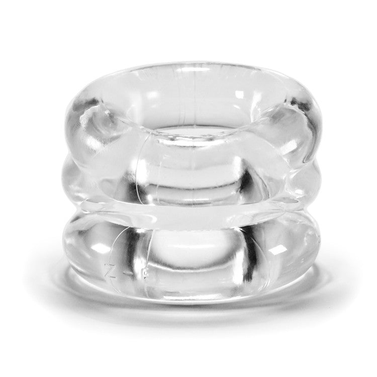 Clear soft FLEXtpr Z-Balls stretcher and cock ring.