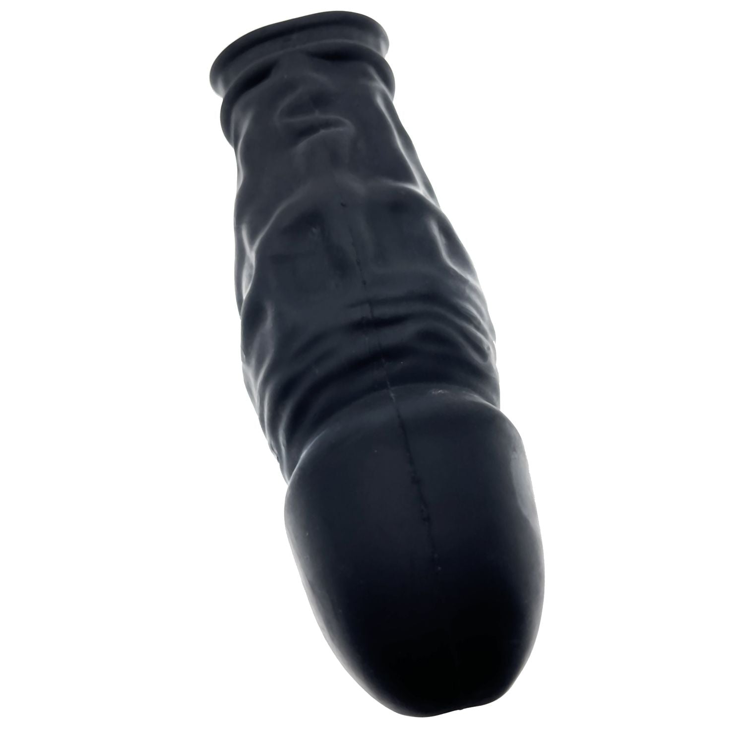 Black textured silicone cocksheath with a flared head and cock sling.